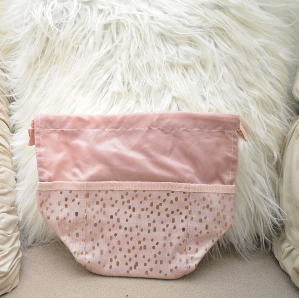 Thirty-One Gifts Rose Blush Metallic w/Gold Dots Cinch-Up Bin